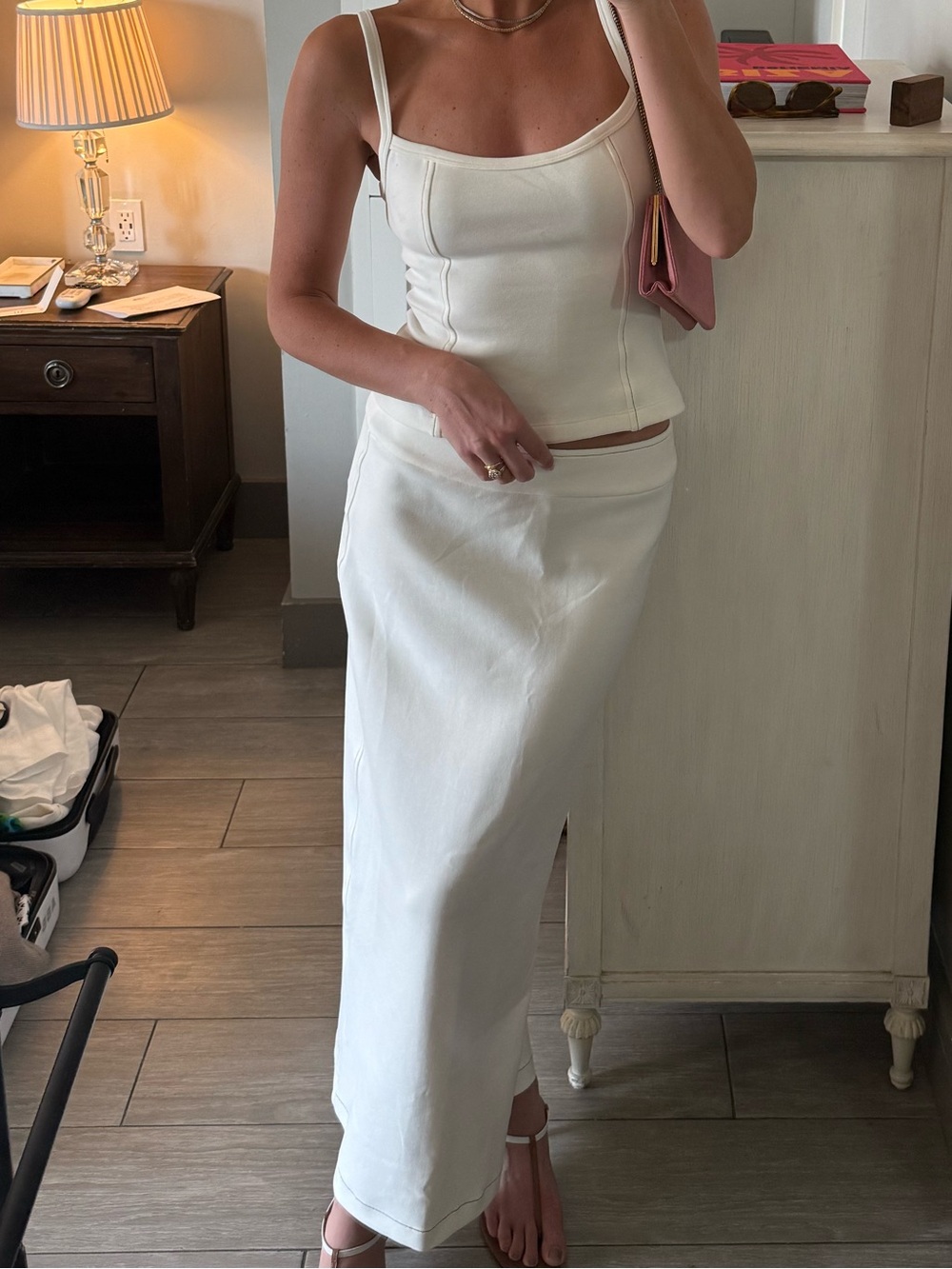 Elegant White Two-Piece Camisole & Skirt Set